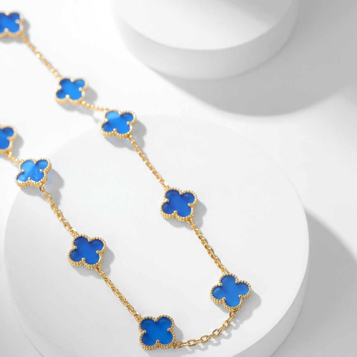 [LumiVibe]CLOVER 10 MOTIFS BLUE AGATE NECKLACE