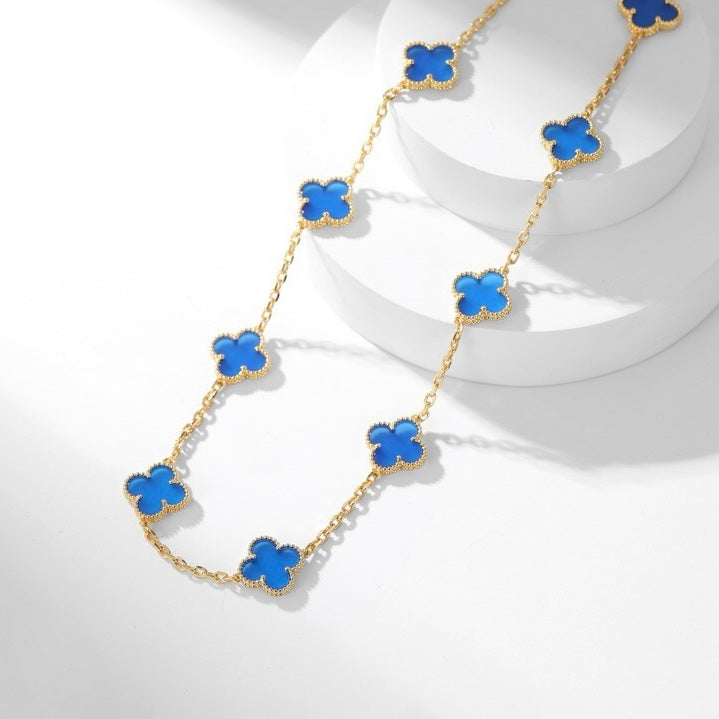 [LumiVibe]CLOVER 10 MOTIFS BLUE AGATE NECKLACE