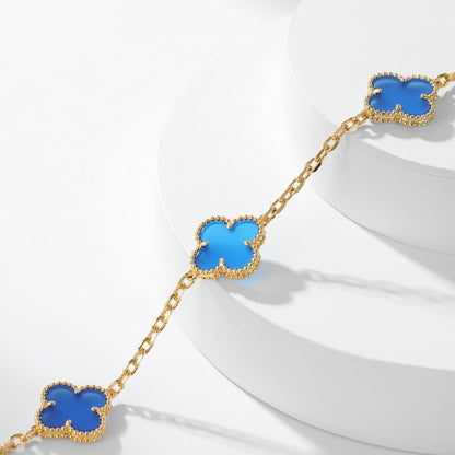 [LumiVibe]CLOVER 10 MOTIFS BLUE AGATE NECKLACE