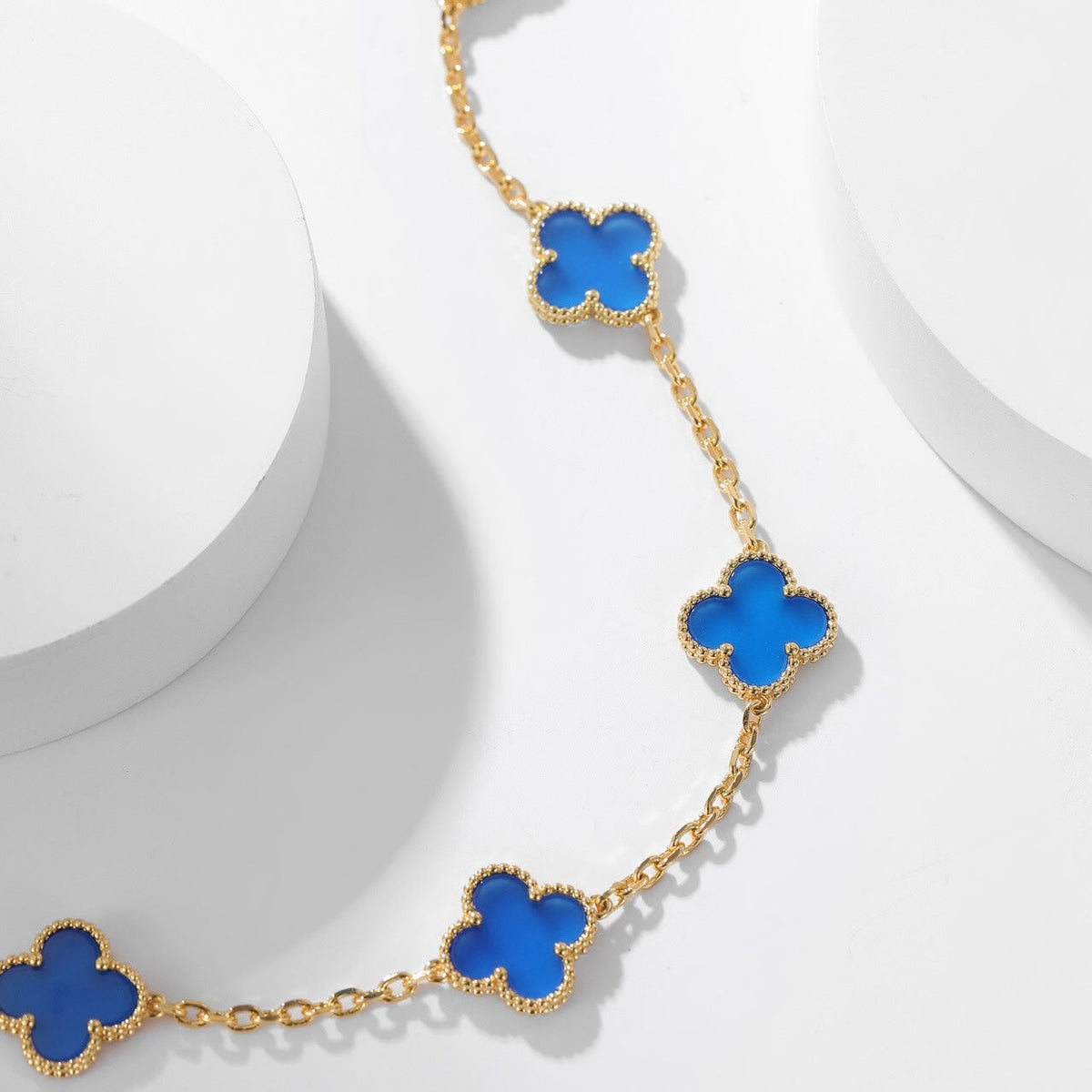 [LumiVibe]CLOVER 10 MOTIFS BLUE AGATE NECKLACE