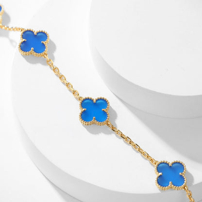 [LumiVibe]CLOVER 10 MOTIFS BLUE AGATE NECKLACE