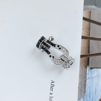 [LumiVibe]FORCE LARGE HORSESHOE BLACK WHITE DIAMOND BRACELET SILVER