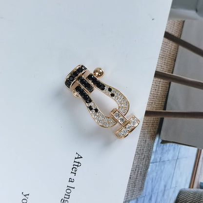 [LumiVibe]FORCE LARGE HORSESHOE BLACK WHITE DIAMOND BRACELET ROSE GOLD