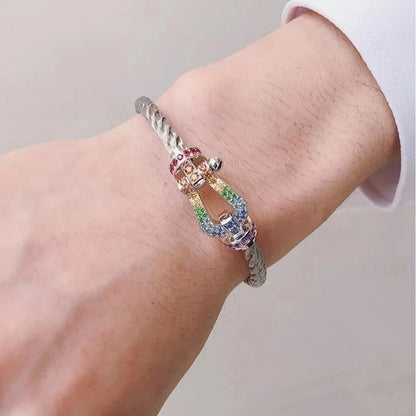 [LumiVibe]FORCE LARGE HORSESHOE  COLORED DIAMOND BRACELET ROSE GOLD