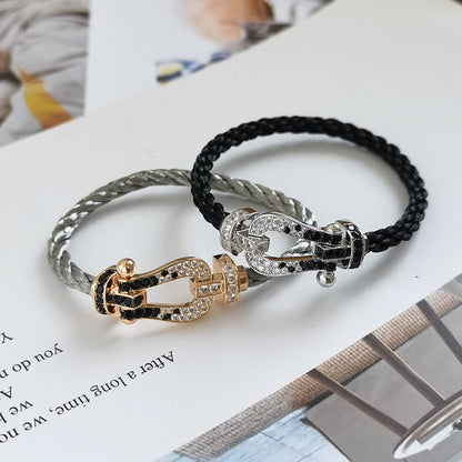 [LumiVibe]FORCE LARGE HORSESHOE BLACK WHITE DIAMOND BRACELET SILVER