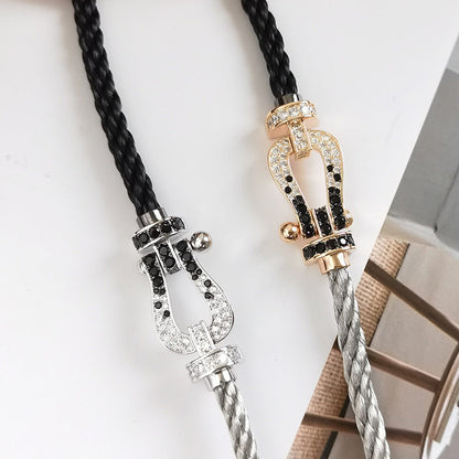 [LumiVibe]FORCE LARGE HORSESHOE BLACK WHITE DIAMOND BRACELET SILVER
