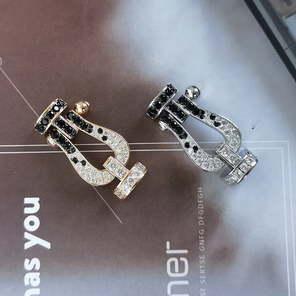 [LumiVibe]FORCE LARGE HORSESHOE BLACK WHITE DIAMOND BRACELET ROSE GOLD