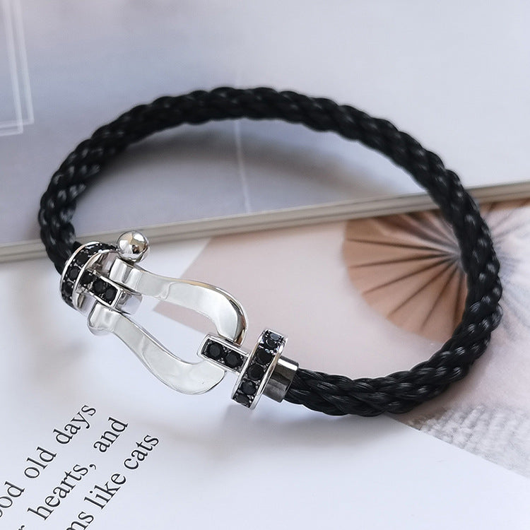 [LumiVibe]FORCE LARGE HORSESHOE BLACK DIAMOND BRACELET SILVER