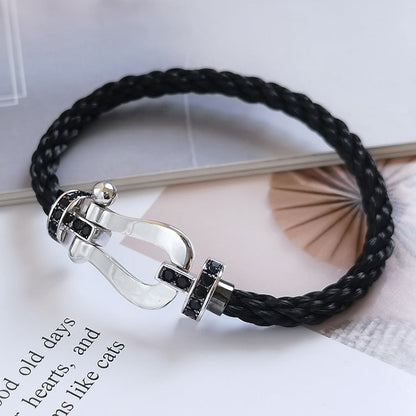 [LumiVibe]FORCE LARGE HORSESHOE BLACK DIAMOND BRACELET SILVER