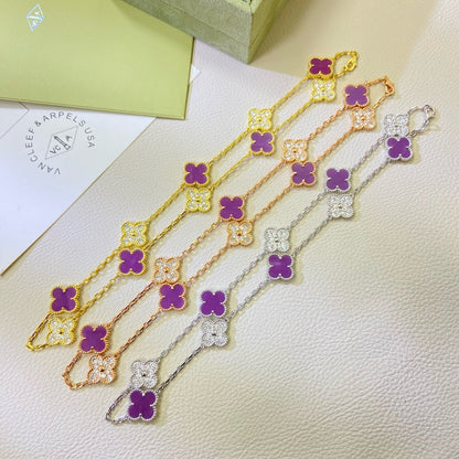 [LumiVibe Jewelry]CLOVER 10 MOTIFS  PURPLE VIOLET DIAMOND NECKLACE