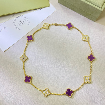 [LumiVibe Jewelry]CLOVER 10 MOTIFS  PURPLE VIOLET DIAMOND NECKLACE