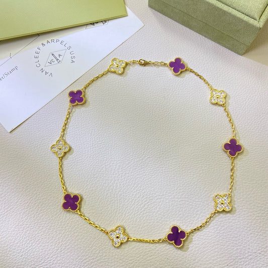 [LumiVibe Jewelry]CLOVER 10 MOTIFS  PURPLE VIOLET DIAMOND NECKLACE