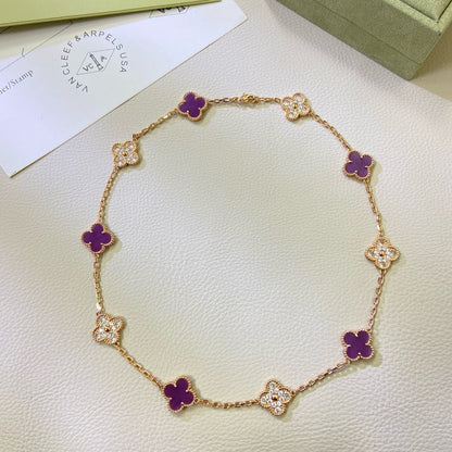 [LumiVibe Jewelry]CLOVER 10 MOTIFS  PURPLE VIOLET DIAMOND NECKLACE