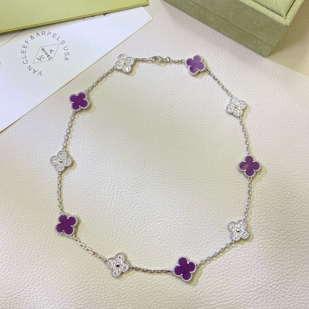 [LumiVibe Jewelry]CLOVER 10 MOTIFS  PURPLE VIOLET DIAMOND NECKLACE