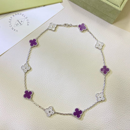 [LumiVibe Jewelry]CLOVER 10 MOTIFS  PURPLE VIOLET DIAMOND NECKLACE