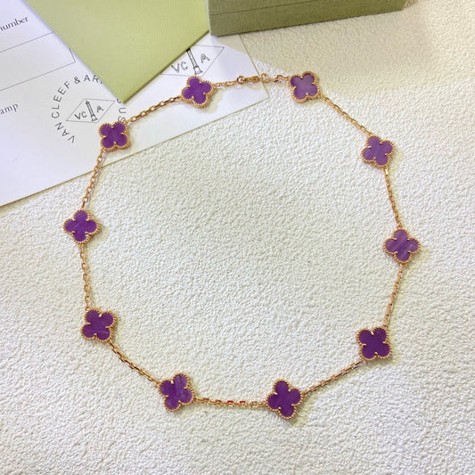 [LumiVibe Jewelry]CLOVER 10 MOTIFS  PURPLE VIOLET  NECKLACE