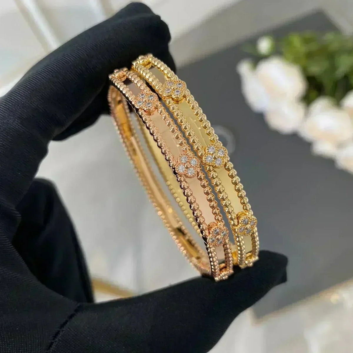 [LumiVibe]CLOVER BRACELET 4MM DIAMONDS