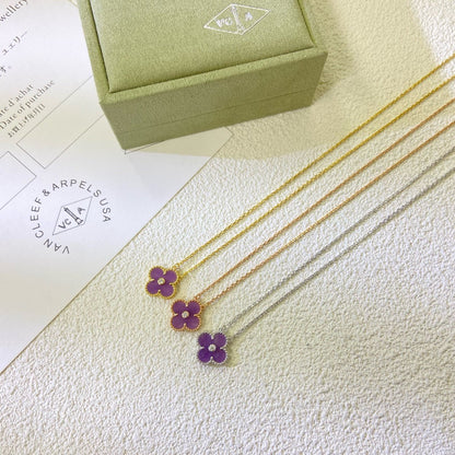 [LumiVibe Jewelry]CLOVER 15MM DIAMOND  PURPLE VIOLET NECKLACE