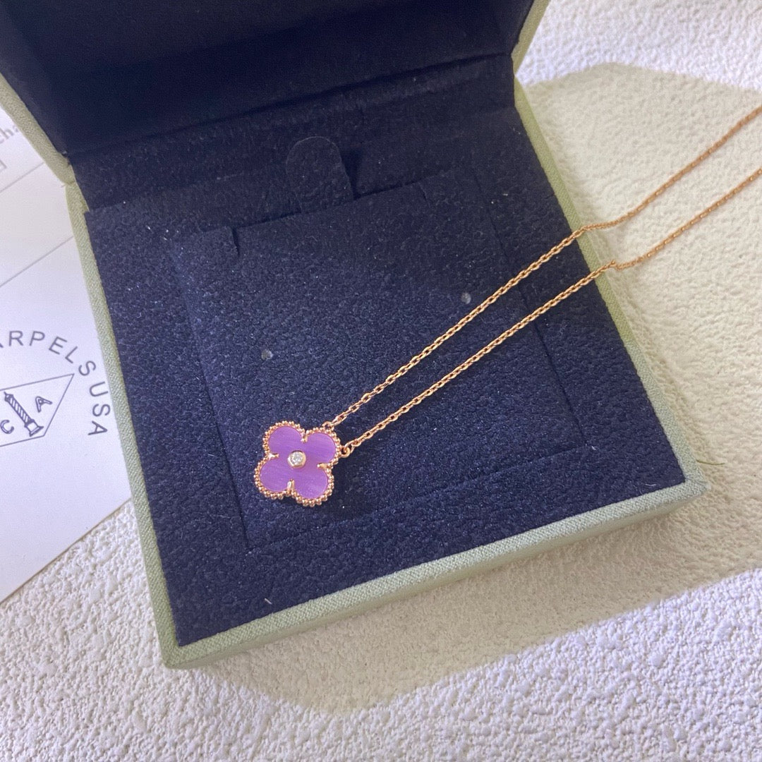 [LumiVibe Jewelry]CLOVER 15MM DIAMOND  PURPLE VIOLET NECKLACE