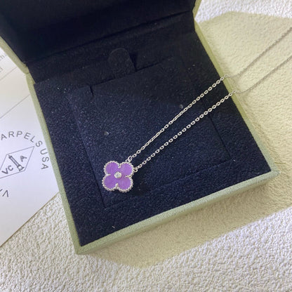 [LumiVibe Jewelry]CLOVER 15MM DIAMOND  PURPLE VIOLET NECKLACE
