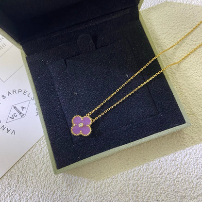 [LumiVibe Jewelry]CLOVER 15MM DIAMOND  PURPLE VIOLET NECKLACE