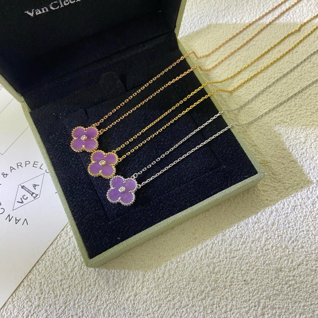 [LumiVibe Jewelry]CLOVER 15MM DIAMOND  PURPLE VIOLET NECKLACE