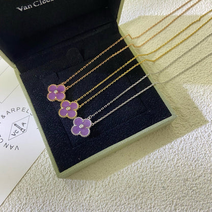 [LumiVibe Jewelry]CLOVER 15MM DIAMOND  PURPLE VIOLET NECKLACE