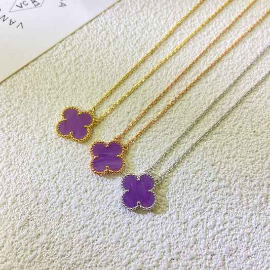 [LumiVibe Jewelry]CLOVER 15MM  PURPLE VIOLET NECKLACE