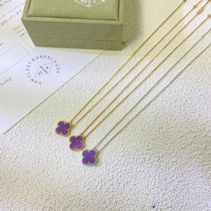 [LumiVibe Jewelry]CLOVER 15MM  PURPLE VIOLET NECKLACE