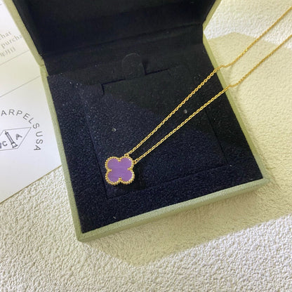 [LumiVibe Jewelry]CLOVER 15MM  PURPLE VIOLET NECKLACE