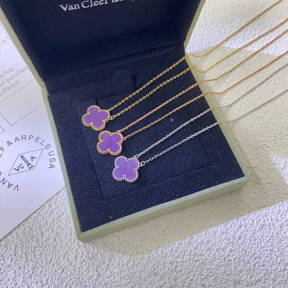 [LumiVibe Jewelry]CLOVER 15MM  PURPLE VIOLET NECKLACE
