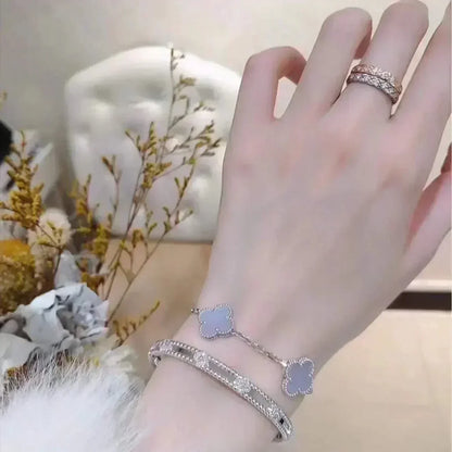 [LumiVibe] CLOVER 5 MOTIF PURPLE CHALCEDONY BRACELET COLLECTION