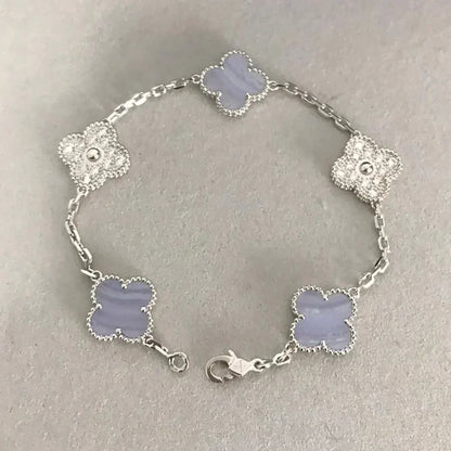 [LumiVibe] CLOVER 5 MOTIF PURPLE CHALCEDONY BRACELET COLLECTION