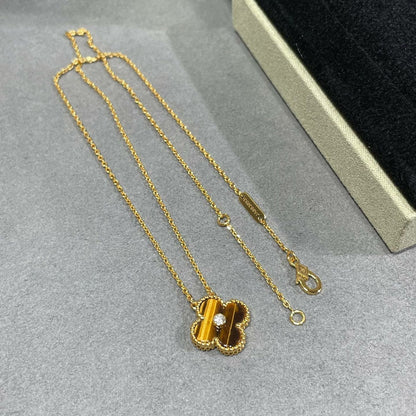 [LumiVibe]CLOVER 15MM DIAMOND AND YELLOW TIGER'S EYE AGATE necklace