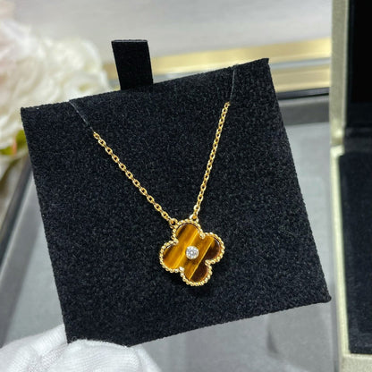[LumiVibe]CLOVER 15MM DIAMOND AND YELLOW TIGER'S EYE AGATE necklace