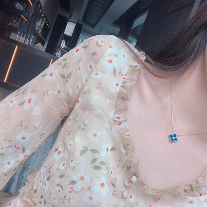 [LumiVibe]CLOVER 15MM DIAMOND AND BLUE AGATE NECKLACE