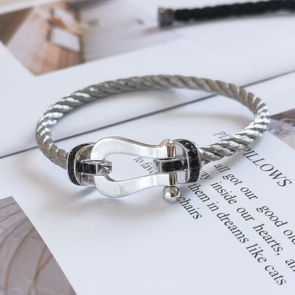 [LumiVibe]FORCE LARGE HORSESHOE BLACK DIAMOND BRACELET SILVER
