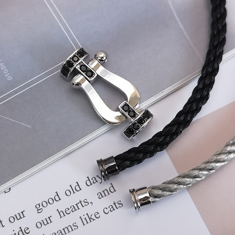 [LumiVibe]FORCE LARGE HORSESHOE BLACK DIAMOND BRACELET SILVER