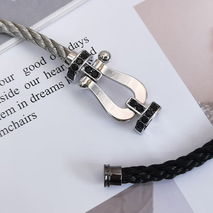 [LumiVibe]FORCE LARGE HORSESHOE BLACK DIAMOND BRACELET SILVER