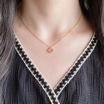 [LumiVibe]CLOVER 15MM PINK MOTHER-OF-PEARL SINGLE FLOWER NECKLACE