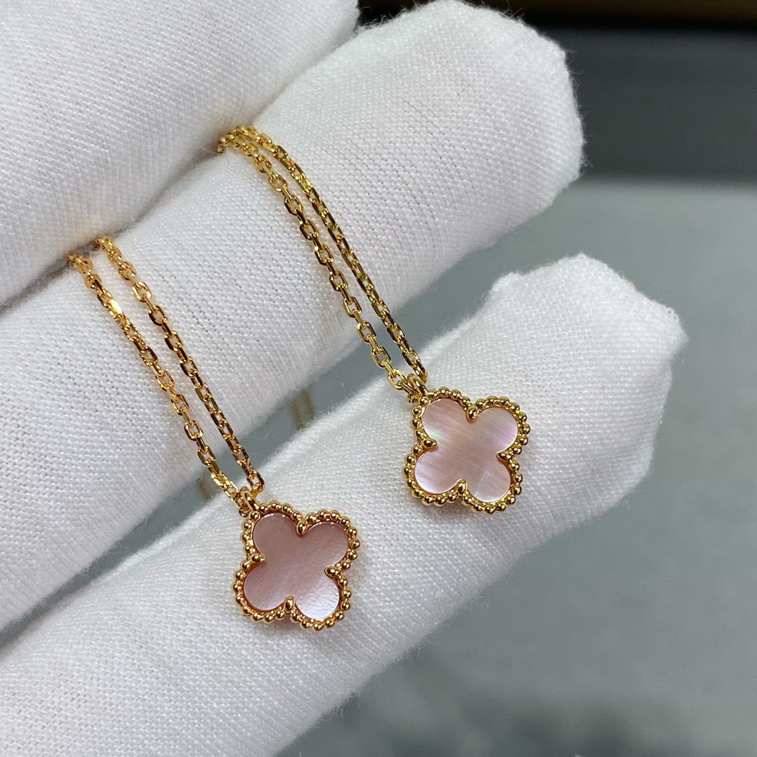 [LumiVibe]CLOVER 15MM PINK MOTHER-OF-PEARL SINGLE FLOWER NECKLACE