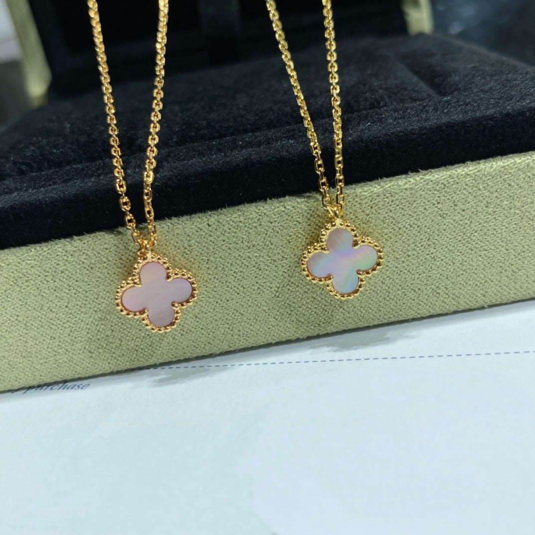 [LumiVibe]CLOVER 15MM PINK MOTHER-OF-PEARL SINGLE FLOWER NECKLACE