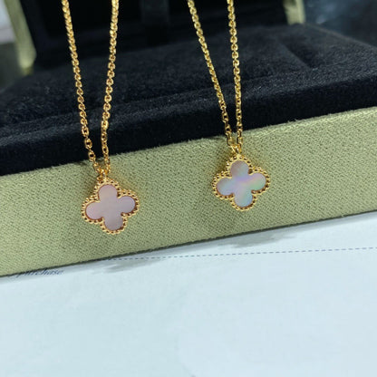 [LumiVibe]CLOVER 15MM PINK MOTHER-OF-PEARL SINGLE FLOWER NECKLACE