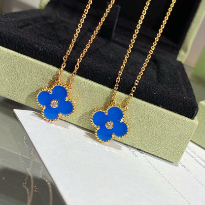 [LumiVibe]CLOVER 15MM DIAMOND AND BLUE AGATE NECKLACE