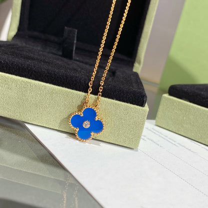 [LumiVibe]CLOVER 15MM DIAMOND AND BLUE AGATE NECKLACE