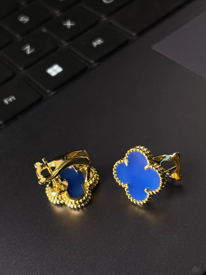 [LumiVibe] CLOVER LARGE (20mm) 1 MOTIFS BLUE MOP STUD EARRINGS