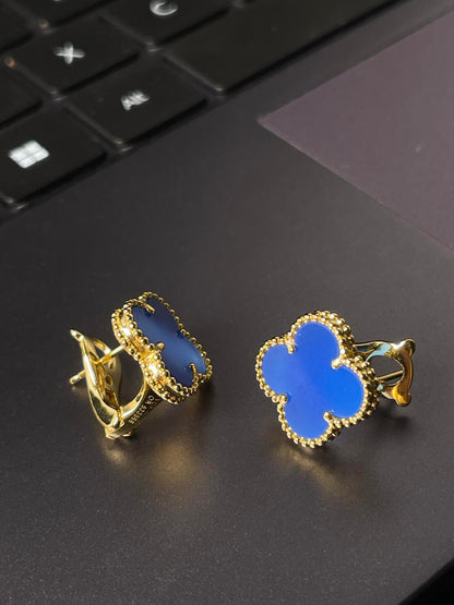 [LumiVibe] CLOVER LARGE (20mm) 1 MOTIFS BLUE MOP STUD EARRINGS