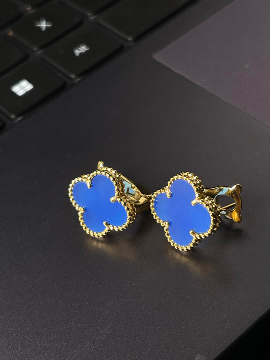 [LumiVibe] CLOVER LARGE (20mm) 1 MOTIFS BLUE MOP STUD EARRINGS