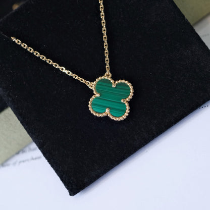 [LumiVibe]CLOVER 15MM MALACHITE SINGLE FLOWER  NECKLACE
