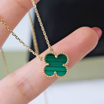 [LumiVibe]CLOVER 15MM MALACHITE SINGLE FLOWER  NECKLACE